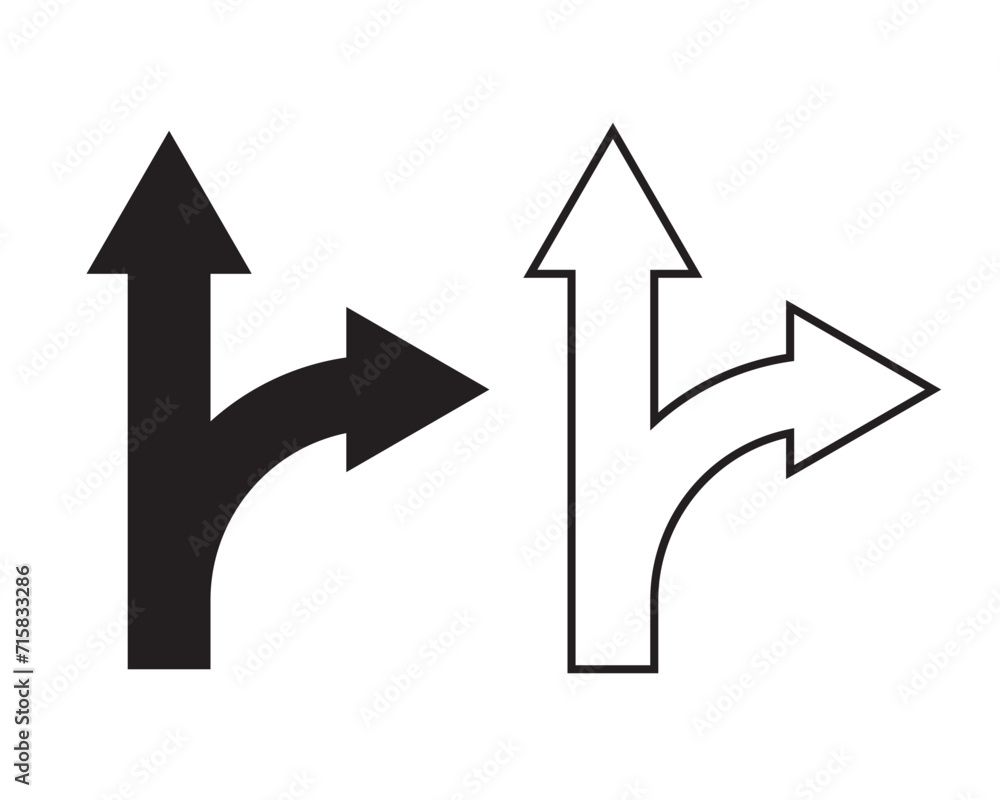 Poster curve road direction arrow symbol, icon, vector. curve road icon sign vector. two head arrow vector.