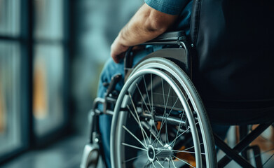 Obraz premium Man in wheelchair with physical disability mobility disorder. 