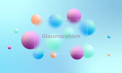 Colorful gradient background with glass morphism. Vector template. Futuristic trendy design.