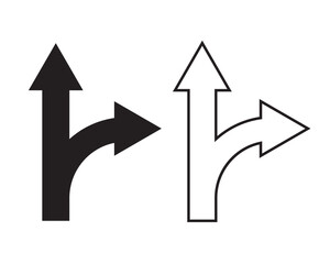 Curve road direction arrow symbol, icon, vector. Curve Road icon sign vector. Two head arrow vector. Vector illustration. Line arrow vector