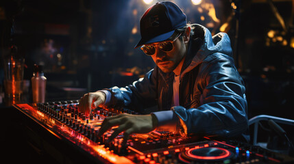 Dj mixing nightlife nightclub epic party colorful electronic house man - obrazy, fototapety, plakaty