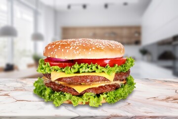 Tasty fresh Burger with cheese and vegetables