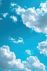 Naklejka na ściany i meble Blue Sky With White Clouds and Airplane Flying