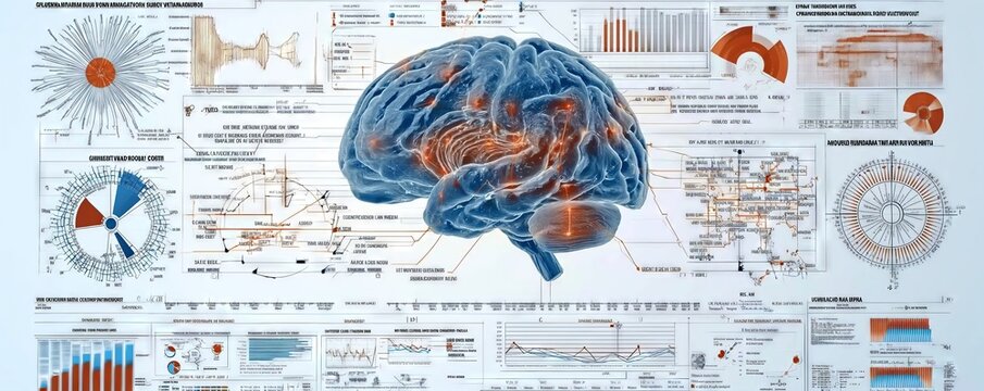 woman with AI technology around her. brainstorms come up with new ideas created by AI