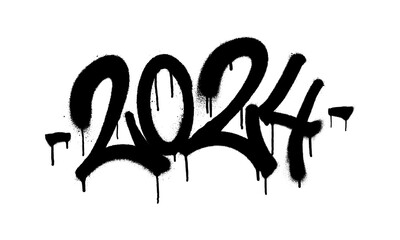 Sprayed 2024 tag gfont graffiti with overspray in black over white. Vector illustration.