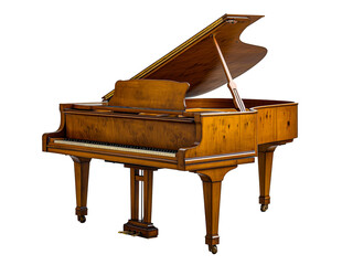 wooden grand piano isolated on transparent background, PNG file, studio photography