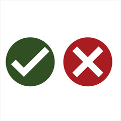 Checkmark icons set. Tick and cross sign. Green check mark and red X cross icon. Check mark and cross in green and red. Checkmark right symbol tick sign.
