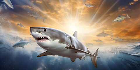 Sunlit Guardians: Unveiling the Secrets of Great White Sharks Basking in the Radiance of Sun Rays