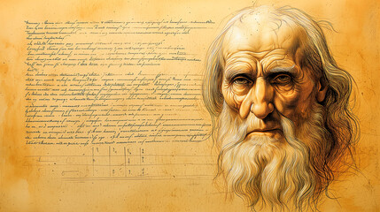 Elderly Head in the Style of Leonardo da Vinci, ai generated