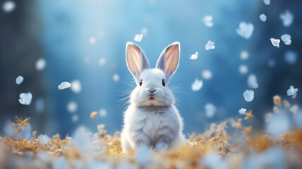 Fototapeta na wymiar White easter bunny ears on a blue and festive background 