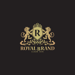 Royal King crown logo design, crest logo, King Lion logo vector.
