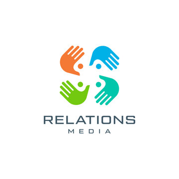Logo social media teamwork holding hands vector image
