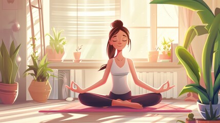 Yoga pose, woman practice yoga in a quiet environment, in the forest, mountains. Healthy Lifestyle, Fitness. With a natural backdrop, sunset. Yoga relaxation.