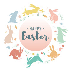 Easter sale banner, background. Template with rabbits for design poster, banner, invitation, voucher. Promo discount season offer.