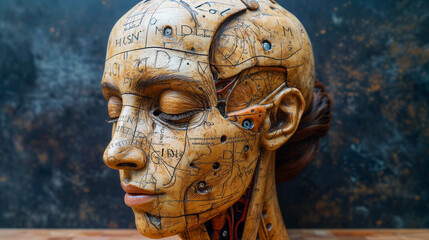 Ancient Drawing in the Style of Leonardo da Vinci with Cyberpunk Head, ai generated