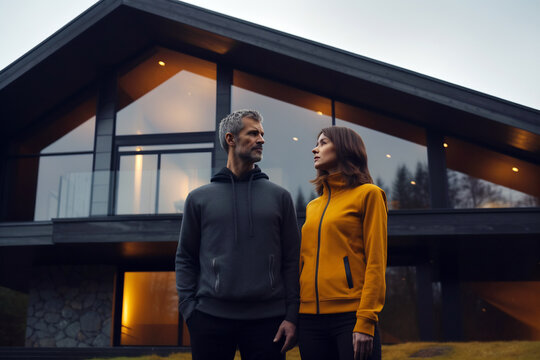 Contemplative Couple at Modern Home
