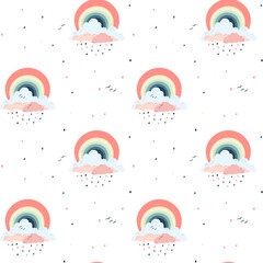 Seamless childish pattern with fantasy rainbows. Creative kids texture for fabric, wrapping, textile, wallpaper.