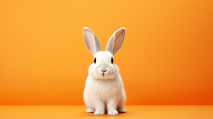 Fototapeta na wymiar White easter bunny ears on a orange and minimalist background 
