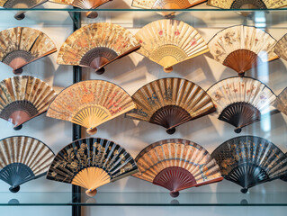 display of antique hand fans in the gift shop