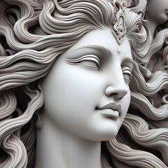 A close up of a sculpture of a woman's face