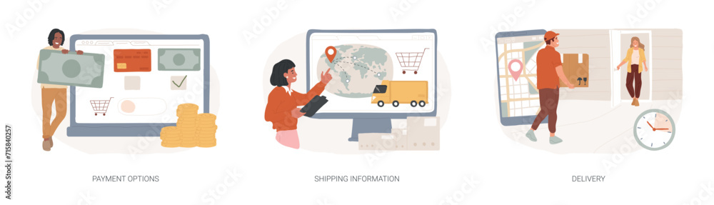 Wall mural e-commerce website order processing isolated concept vector illustration set. payment options, shipp