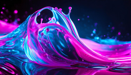 A splash of fluid background with neon blue and pink fluids intertwined, resembling a futuric cyberpunk look