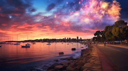 Fototapeten Australia Day 2018 Fireworks Perth, Bright color © MdSaiful