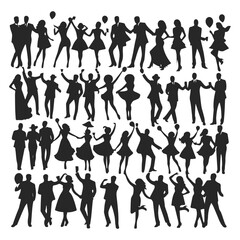 collection of silhouette people party design