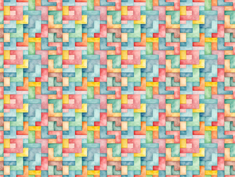 Eckig verschlungener kunterbunter Mosaik Irrgarten Hintergrund - nahtlos endlos Textur Kachel gekachelt