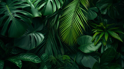 Nature leaves branch texture and green tropical forest backgound, spring summer concept