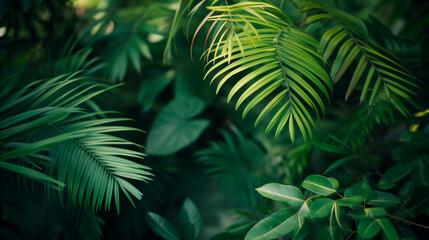 Nature leaves branch texture and green tropical forest backgound, spring summer concept