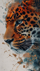 A Portrait of a Leopard Infused with Ferrofluid Art, Creating a Captivating Wildlife Wallpaper, Backdrop, or Wall Hanging Concept - A Fusion of Nature's Majesty and Artistic Innovation