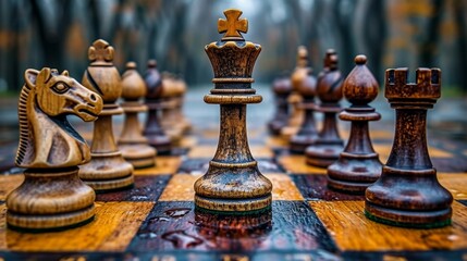 Fototapeta premium The Chessboard of Decisions: A Strategic Dance in Management