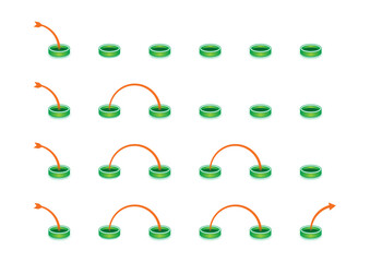 bouncing orange arrow signs. growth, competition, success concept. arrow signs entering and exiting pits. success concept for business, education, sport, industry