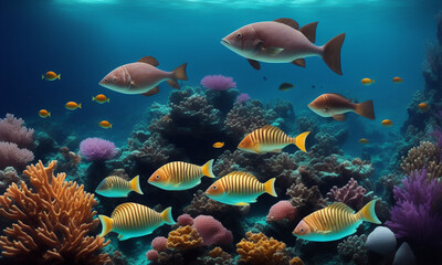 Naklejka na ściany i meble Explore the deep sea with fish images Generative AI