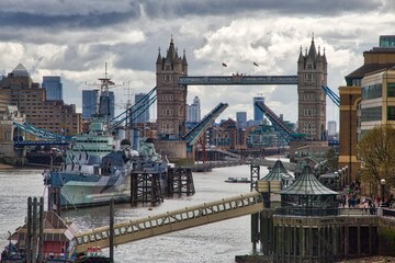 London Tower Bridge with lifted decks