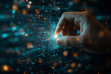 A Businessman Utilizing a Virtual Screen to Verify Identity Credentials on a Network of Data Protection Technology, Symbolizing Cybersecurity Measures for Business Data Privacy and Protection Against 