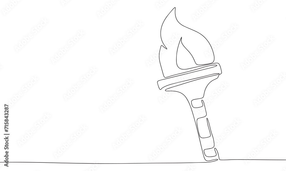 Poster one line continuous torch. line art torch isolated on white background. hand drawn vector art.