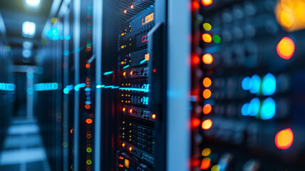 Naklejka premium Data center and network devices in high performance operation 