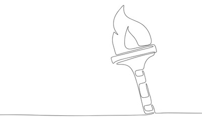 Obraz premium One line continuous torch. Line art torch isolated on white background. Hand drawn vector art.