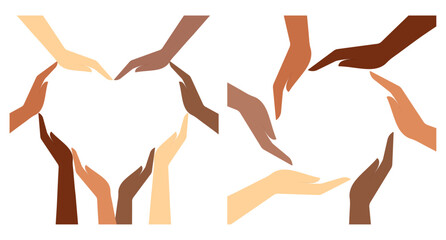 Human hands of different nationalities. Vector illustration. Flat design
 - obrazy, fototapety, plakaty