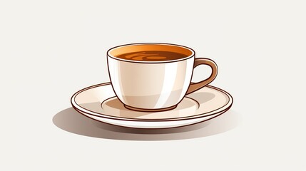Obraz premium Minimal Art of a Warm Cup of Coffee with Detailed Swirls on a Saucer, Isolated on a Light Background