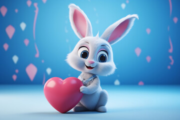 Fototapeta premium Adorable Bunny Holding a Love Heart