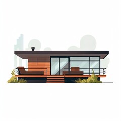 Module house, facade modular container, cartoon sketch style. Home from module. Modern house construction for comfortable living. Ai - obrazy, fototapety, plakaty