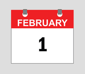 February first, Calendar icon Red and white, calendar vector, date icon symbol, Schedule icon,