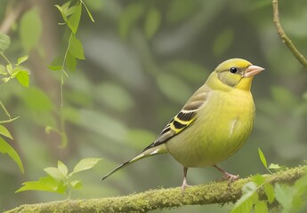 Yellow birds near the water European Greenfinch Chloris chloris
