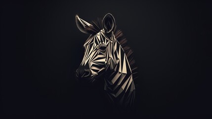 Golden Geometric Zebra Portrait - A Minimal Concept Art