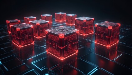 neon red old Blockchains glowing.