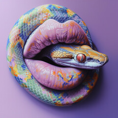 Psychedelic snake art with a kiss of color, perfect for contemporary wallpaper or fashion inspiration