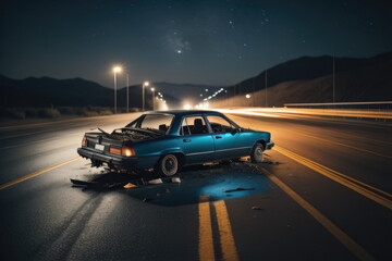 Car crash dangerous accident on the road at night